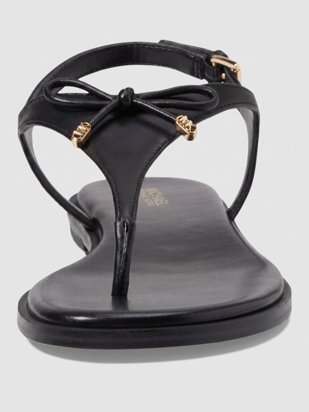 Michael Kors Nori Black Leather Bow Thong Flat Sandals Women's Shoes - Picture 5 of 5